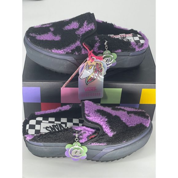 Vans Sneaker Classic‎ Slip On Mule Ireneisgood Women 5.5 Fuzzy Purple Black New